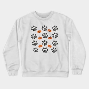 Doodle black paw prints with funny pumpkins Crewneck Sweatshirt